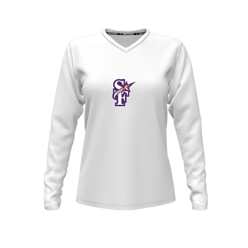 [FTLVCFWH-FYXS-LOGO1] Decker Comfort T-Shirt (Female Youth XS, White, V Neck, Logo 1, Long Sleeve)