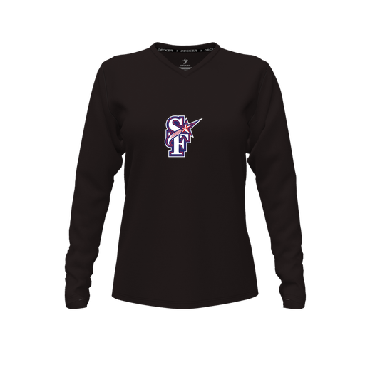 [CUS-DFW-TEES-CMF-VNK-LSL-BLK-FYXS-LOGO1] Decker Comfort T-Shirt (Female Youth XS, Black, V Neck, Logo 1, Long Sleeve)