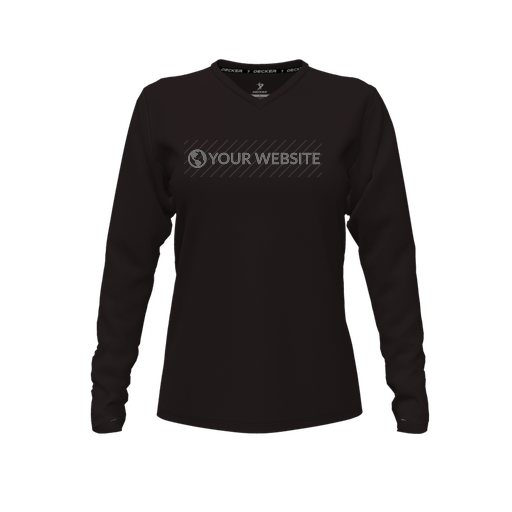 [CUS-DFW-TEES-PER-VNK-LSL-BLK-FYXS-LOGO3] Decker Performance T-Shirt (Female Youth XS, Black, V Neck, Logo 3, Long Sleeve)